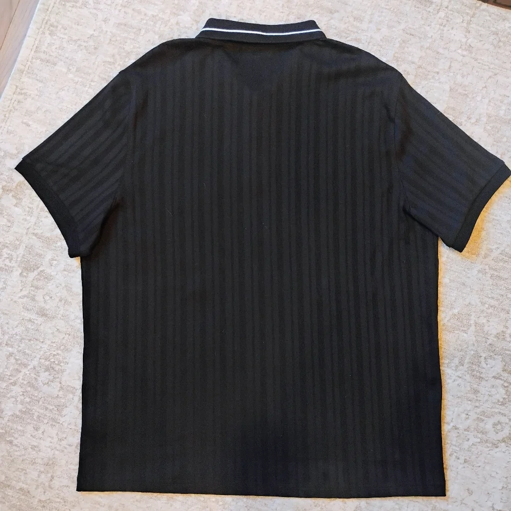 NWT XL Michael Kors Black Tone-on-tone Vertical Textured Stripe Knit Polo Shirt - Picture 2 of 8